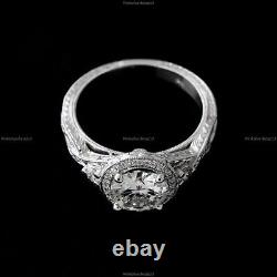 Moissanite Diamond Engraved Vintage Wedding Ring 14k White Gold Fine Jewelry