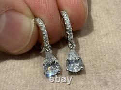Moissanite Diamond Pear Cut Drop Hoop Earrings 925 Sterling GIGJ Certification
