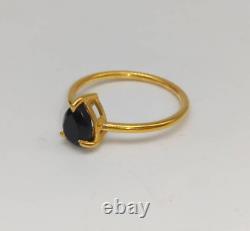 Natural Black Onyx Gemstone Stacking Ring Solid 10K Gold Jewelry Gift For Love
