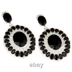 Natural Black Onyx With Pave Daimond 925 Sterling Silver Jewelry Earrings
