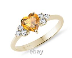 Natural Citrine Heart Gemstone Ring 14K Solid Gold Diamond Jewelry Gift For Love