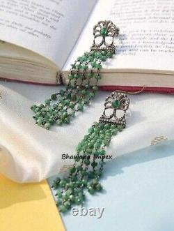 Natural Emerald Beads And Diamonds Earrings Jewelry 925 Sterling Wedding Jewelry
