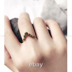 Natural Emerald May Birthstone Vintage Wedding Ring 14k Yellow Gold Fine Jewelry