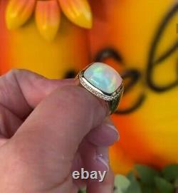 Natural Fire Opal Gemstone 14K Yellow Gold Men Design Wedding Men Jewelry Ring