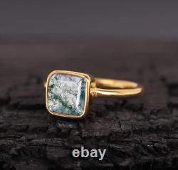 Natural Moss Agate Gemstone Ring Handmade Solid 14K Gold Jewelry Christmas Gift