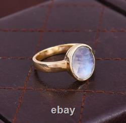 Natural Rainbow Moonstone Ring Solid 10K Gold Statement Jewelry Gift For Him