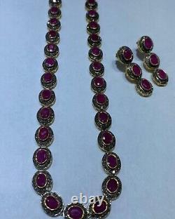Necklace Earrings Set Natural Rosecut Diamond Ruby 925 Sterling Silver Jewelry