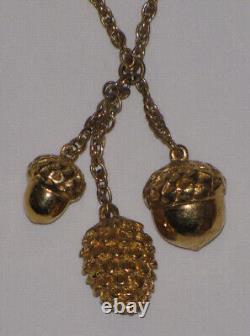 Necklaces Gold Plated Rope Chain Acorns Pine Cones Pendent Womens Vintage