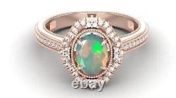 Opalite Diamond Engagement Vintage Wedding Ring 14k Rose Gold Fine Jewelry