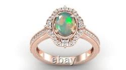 Opalite Diamond Engagement Vintage Wedding Ring 14k Rose Gold Fine Jewelry