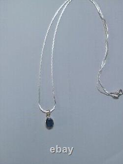 Oval Blue Sapphire Necklace Birthday Gift for Her Silver Blue Pendant Jewelry