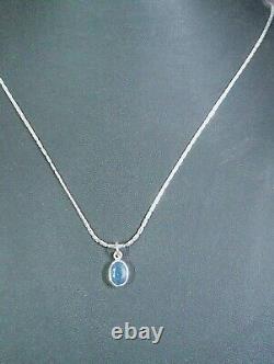 Oval Blue Sapphire Necklace Birthday Gift for Her Silver Blue Pendant Jewelry