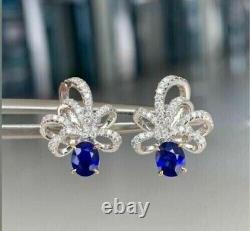 Oval Cut Simulated Blue Sapphire Diamond Stud Earring 925 Sterling Silver