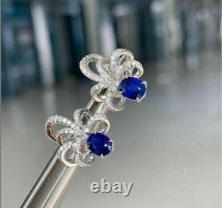 Oval Cut Simulated Blue Sapphire Diamond Stud Earring 925 Sterling Silver