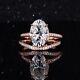 Oval Moissanite 10k Rose Gold Vintage Prong Bridal Promise Gift Ring Set Jewelry