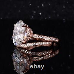 Oval Moissanite 10K Rose Gold Vintage Prong Bridal Promise Gift Ring Set Jewelry