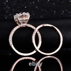Oval Moissanite 10K Rose Gold Vintage Prong Bridal Promise Gift Ring Set Jewelry