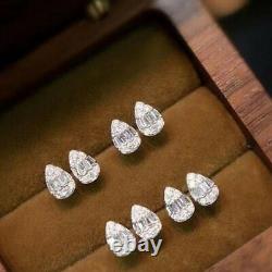 Pear Cut Moissanite LabCreated Earrings Women's Wedding Jewelry 14K White Gold