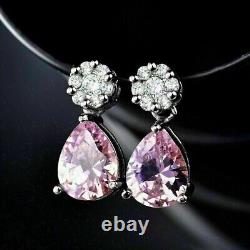 Pear Cut Simulated Pink Sapphire Drop Dangle Earrings 14K White Gold Plated