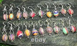 Rainbow Calsilica Gemstone Earrings Wholesale Lot 925 Silver Plated Jewelry