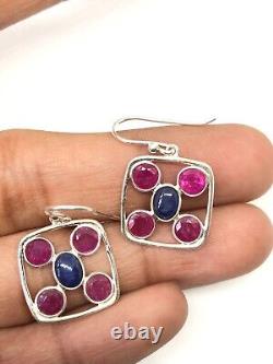 Real Ruby & Sapphire Dangle Earring Best Jewelry For Gift Minimalist Style 1018