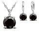 Real White Sterling Silver 4ct Round Simulated Blackdiamond Wedding Jewelry Set