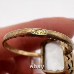 Ring Women Wedding Vintage Gilt Marked Sterling Silver 875 Crystal Stone Size 8