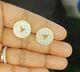 Round White Simulated Mercedes Benz Stud Earring Solid 14k Yellow Gold Plated