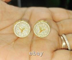 Round White Simulated Mercedes Benz Stud Earring Solid 14K Yellow Gold Plated