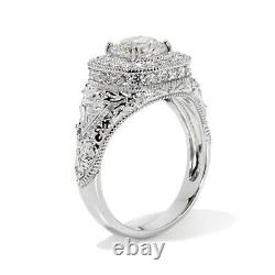 Simulated Diamond Halo Vintage Wedding Ring Sterling Silver 2.25 Ctw