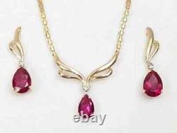 Simulated Red Ruby 3Ct Pear Women's Wedding Jewelry Set 14K Yellow Gold Plated