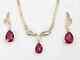 Simulated Red Ruby 3ct Pear Women's Wedding Jewelry Set 14k Yellow Gold Plated