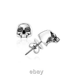 Skull Neo-Gothic Retro Punk Piercing Stud Earrings Wedding Unisex 14k White Gold