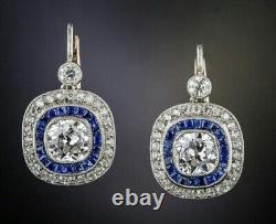 Solid Dangle Earrings Cocktail 935 Sterling Silver Blue White Art Deco Jewelry