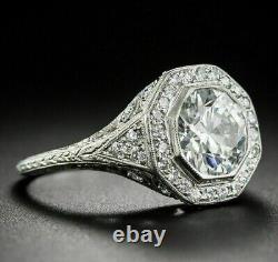 Stunning Vintage Band Engagement Ring 2.65 Ct Moissanite 14K White Gold Plated