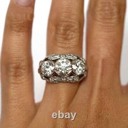 Three Stone Vintage Wedding Ring 925 Sterling Silver 4.46Ct Round Cut CZ Stone