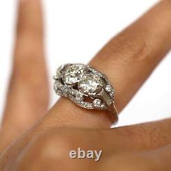 Three Stone Vintage Wedding Ring 925 Sterling Silver 4.46Ct Round Cut CZ Stone