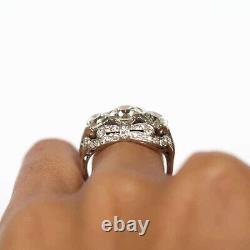 Three Stone Vintage Wedding Ring 925 Sterling Silver 4.46Ct Round Cut CZ Stone