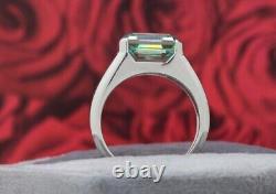 UNIQUE 6 Ct Certified Emerald Cut Blue Diamond Solitaire Ring In 925 Silver