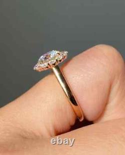 Unique Halo Round Cut Moissanite 14K Vintage Bridal Wedding Promise Ring Jewelry