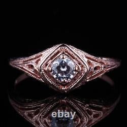 Unique Vintage 14K Rose Gold Cubic Zirconia Engagement Wedding Anniversary Ring