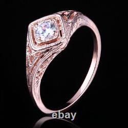 Unique Vintage 14K Rose Gold Cubic Zirconia Engagement Wedding Anniversary Ring