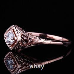 Unique Vintage 14K Rose Gold Cubic Zirconia Engagement Wedding Anniversary Ring