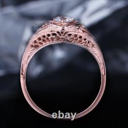 Unique Vintage 14K Rose Gold Cubic Zirconia Engagement Wedding Anniversary Ring