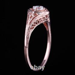 Unique Vintage 14K Rose Gold Cubic Zirconia Engagement Wedding Anniversary Ring