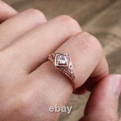 Unique Vintage 14K Rose Gold Cubic Zirconia Engagement Wedding Anniversary Ring