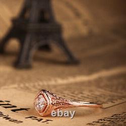 Unique Vintage 14K Rose Gold Cubic Zirconia Engagement Wedding Anniversary Ring