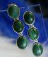 Vtg 3 Stone Malachite1 1/4 Dangling 0.925 Sterling Silver Post Pierced Earrings