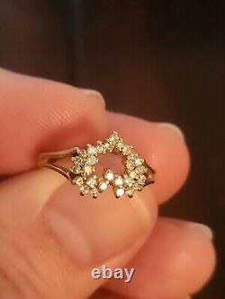 Vintage 14KP Yellow Gold Stylecrest Cluster Diamond Heart-shaped Ring Sz6