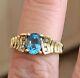 Vintage 1980s 14k Gold Oval Blue Topaz Ring 6 Diamonds